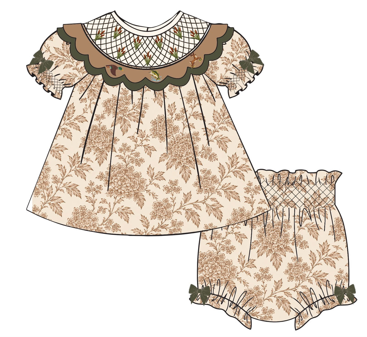 PO4 - ETA MARCH - Sportsman Paradise Chic smocked diaper set