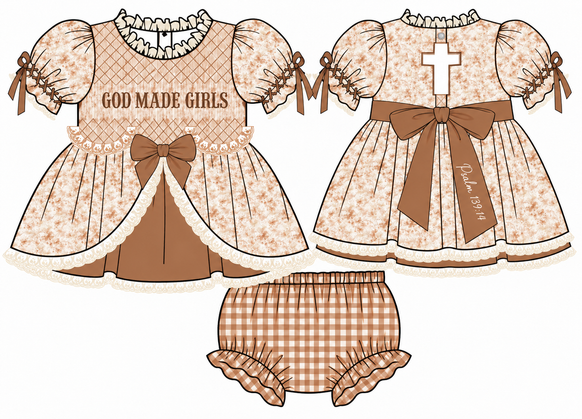 PO4 - ETA MARCH - God Made Girls Smocked Diaper set