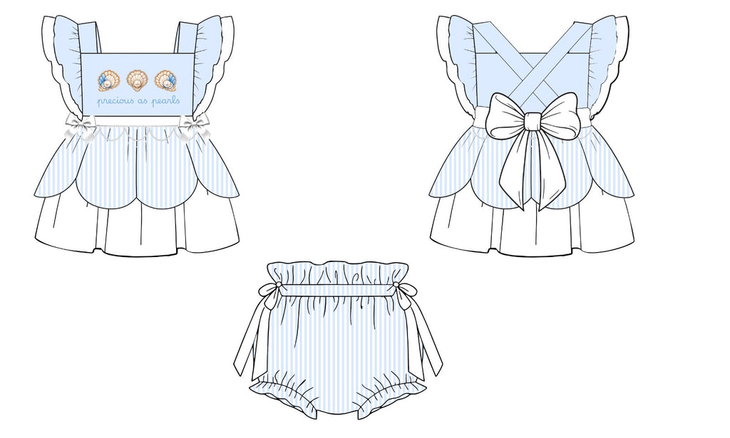 PO4 - ETA MARCH- Precious As Pearls embroidered diaper set