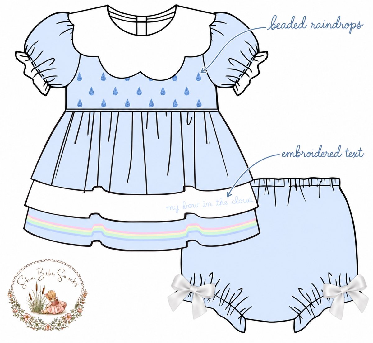Preorder - ETA March - My Bow in the Clouds Diaper Set